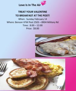 Love is In The Air - Valentine's Day Breakfast - 8 a.m. - Noon - $8.00 per person