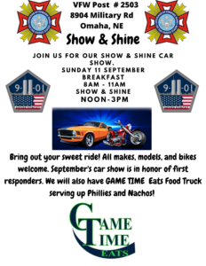 September 11th Breakfast / Show & Shine for First Responders @ VFW Post 2503